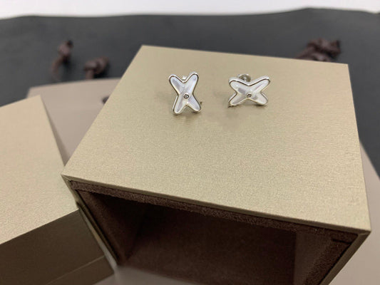 [Vellora Opalyn]JEUX DE WHITE MOP SILVER DIAMOND EARRINGS