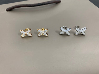 [Vellora Opalyn]JEUX DE WHITE MOP SILVER DIAMOND EARRINGS
