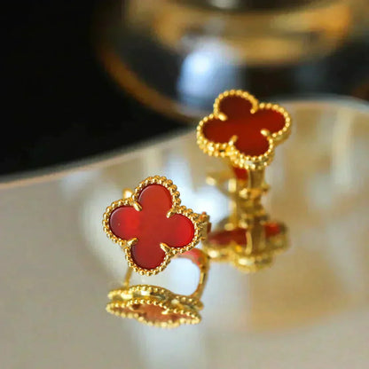 [Vellora Opalyn]CLOVER MEDIUM 1 MOTIFS CARNELIAN  EARRINGS