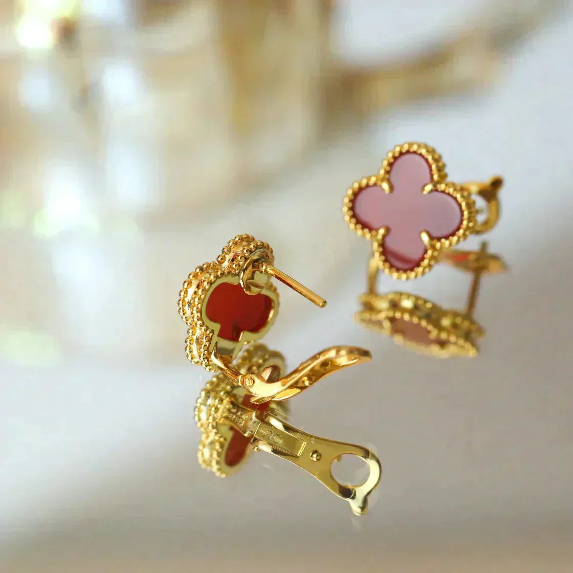 [Vellora Opalyn]CLOVER MEDIUM 1 MOTIFS CARNELIAN  EARRINGS