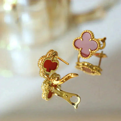 [Vellora Opalyn]CLOVER MEDIUM 1 MOTIFS CARNELIAN  EARRINGS