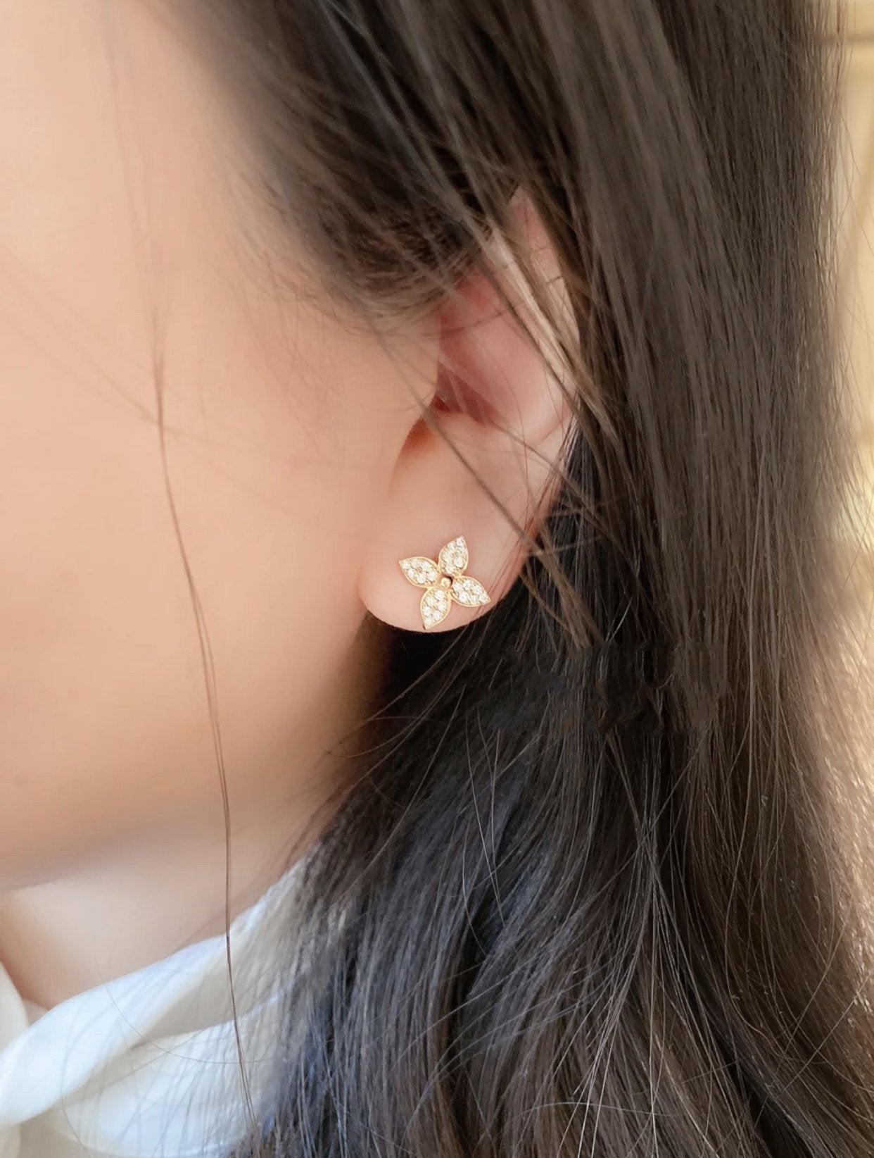 [Vellora Opalyn]STAR BLOSSOM STUD EARRINGS PINK GOLD DIAMONDS