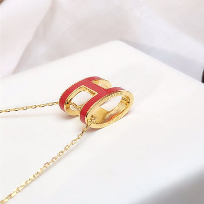 [Vellora Opalyn]HM CLIC RED ENAMEL GOLD NECKLACE