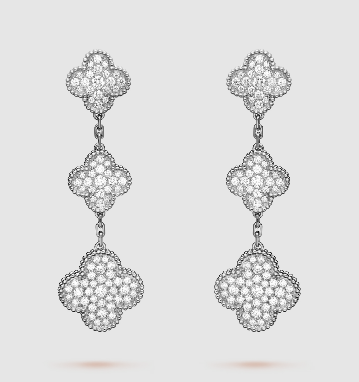 [Vellora Opalyn]CLOVER 3 MOTIF DIAMOND SILVER DROP EARRINGS