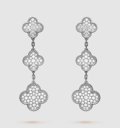 [Vellora Opalyn]CLOVER 3 MOTIF DIAMOND SILVER DROP EARRINGS