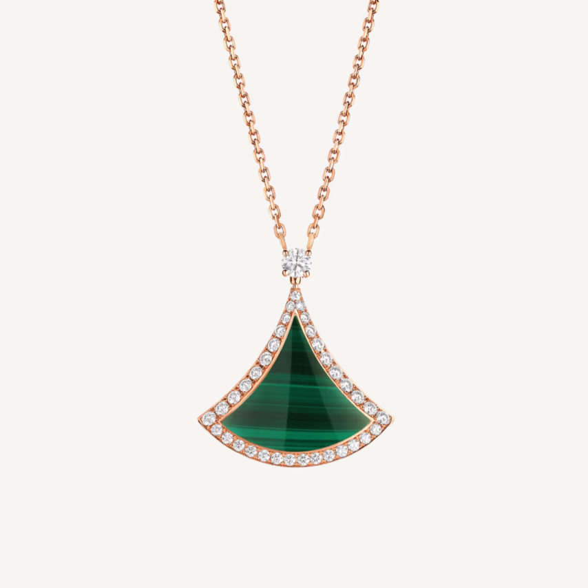 [Vellora Opalyn]DREAM MALACHITE DIAMOND PAVED PINK GOLD NECKLACE