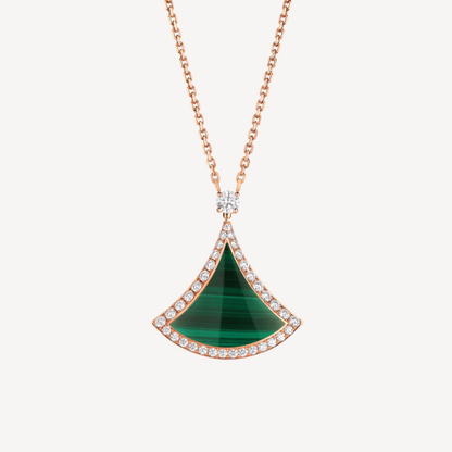 [Vellora Opalyn]DREAM MALACHITE DIAMOND PAVED PINK GOLD NECKLACE