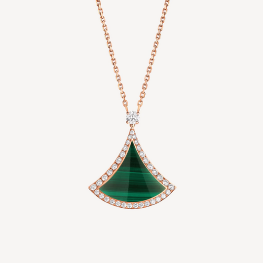[Vellora Opalyn]DREAM MALACHITE DIAMOND PAVED PINK GOLD NECKLACE