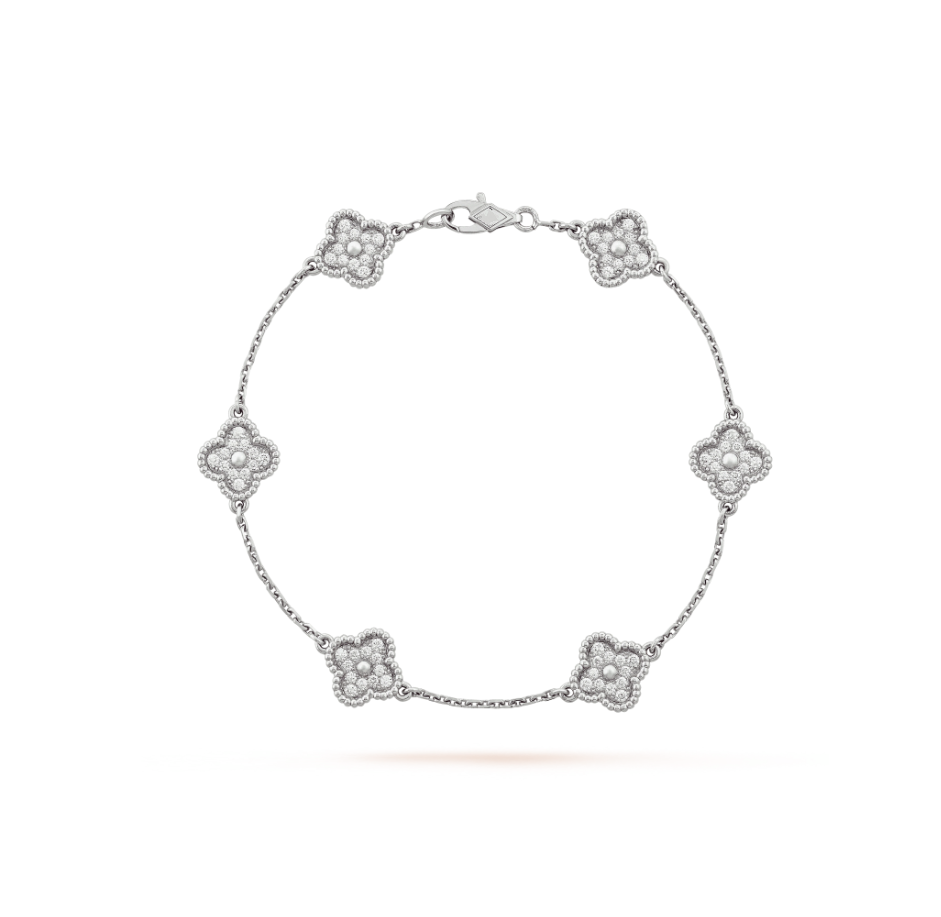 [Vellora Opalyn]CLOVER 6 MOTIF SILVER DIAMOND BRACELET
