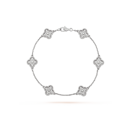 [Vellora Opalyn]CLOVER 6 MOTIF SILVER DIAMOND BRACELET