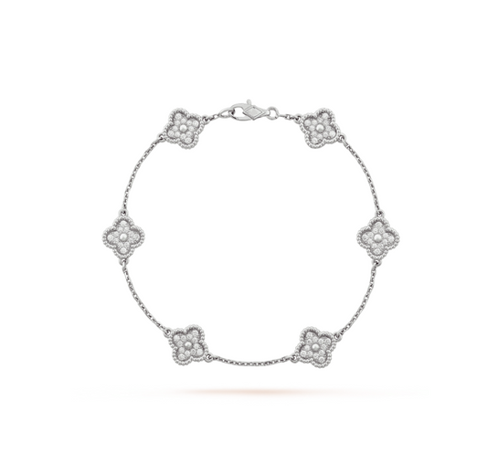 [Vellora Opalyn]CLOVER 6 MOTIF SILVER DIAMOND BRACELET