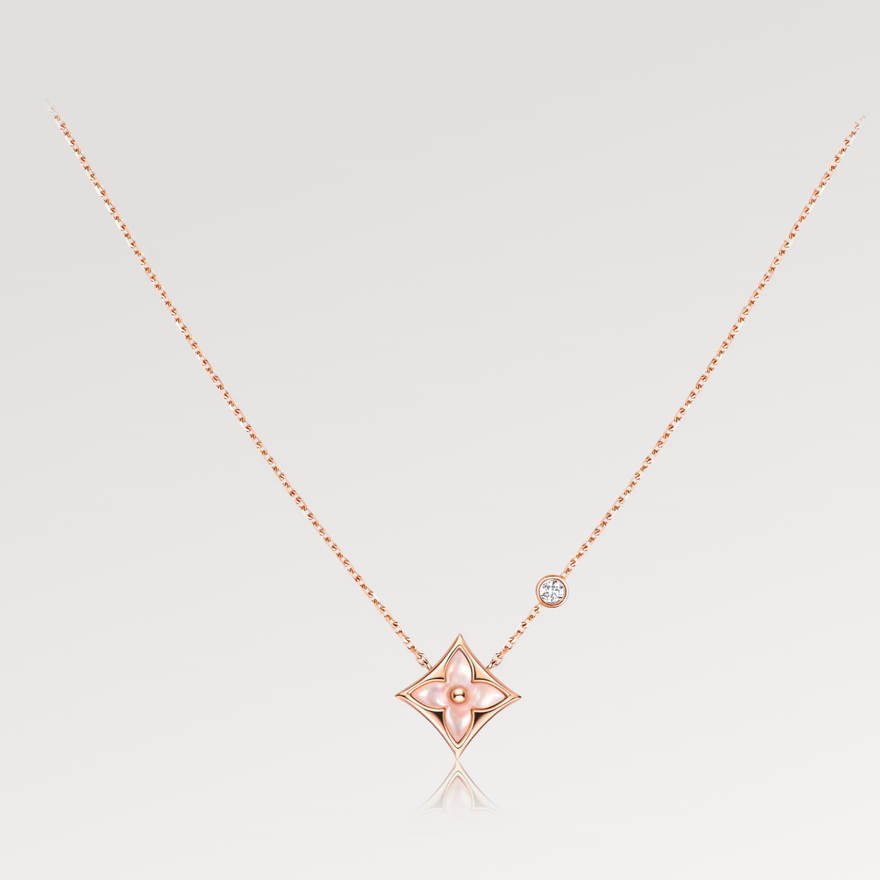 [Vellora Opalyn]STAR PINK MOP 1 DIAMOND PINK GOLD NECKLACE