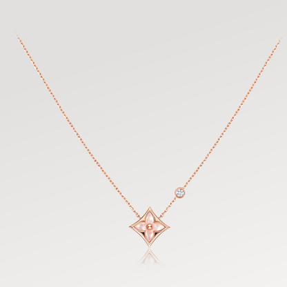[Vellora Opalyn]STAR PINK MOP 1 DIAMOND PINK GOLD NECKLACE