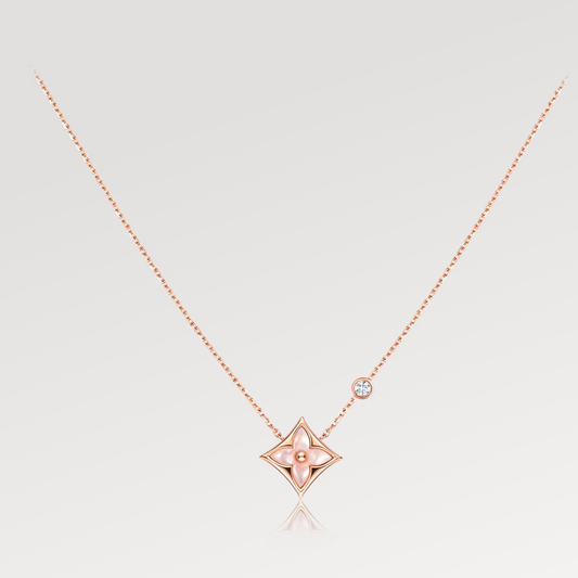 [Vellora Opalyn]STAR PINK MOP 1 DIAMOND PINK GOLD NECKLACE