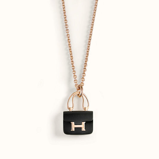 [Vellora Opalyn]CONSTANCE BLACK PEDANT PINK GOLD NECKLACE