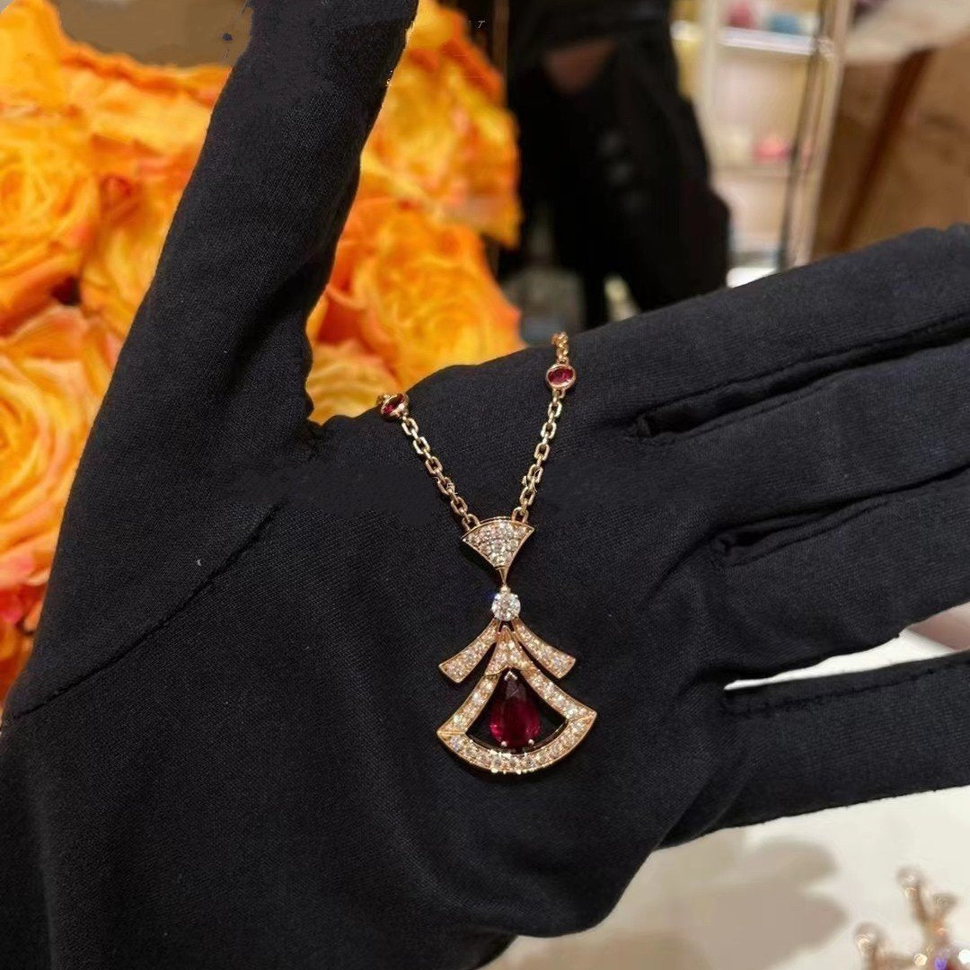 [Vellora Opalyn]DREAM NECKLACE CARNELIAN DIAMOND PINK GOLD