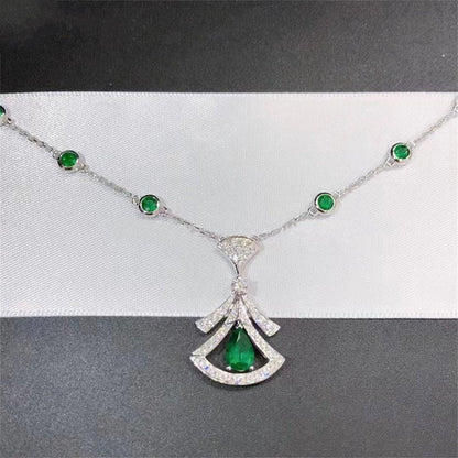 [Vellora Opalyn]DREAM NECKLACE MALACHITE DIAMOND SILVER