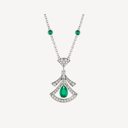 [Vellora Opalyn]DREAM NECKLACE MALACHITE DIAMOND SILVER