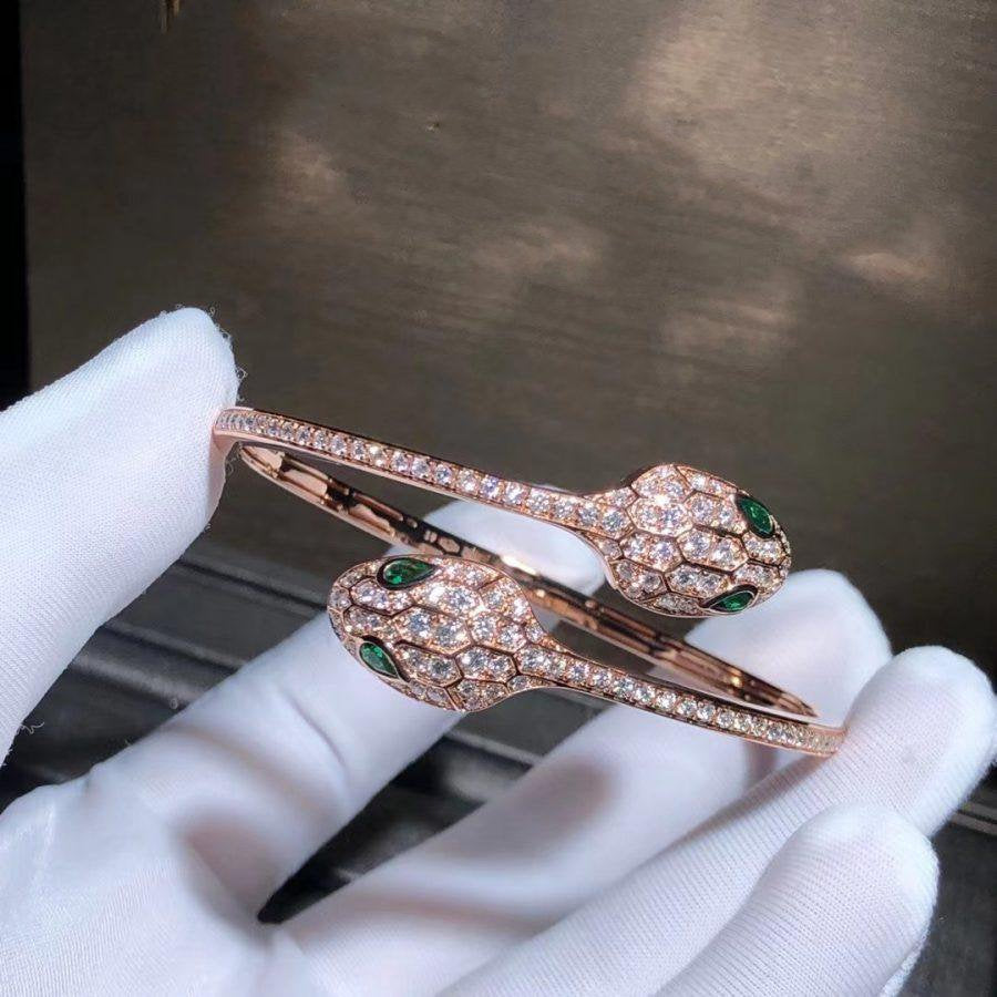 [Vellora Opalyn] SERPENTI BRACELET PINK GOLD MALACHITE DIAMOND DOUBLE SNAKE