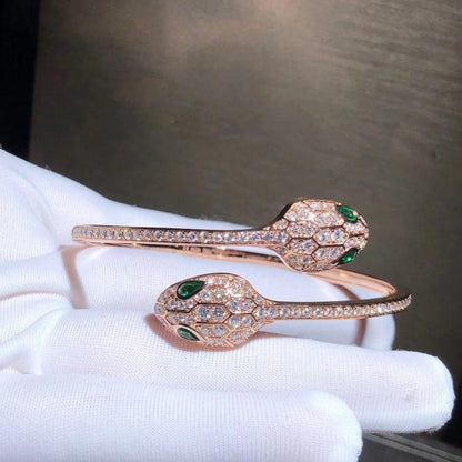 [Vellora Opalyn] SERPENTI BRACELET PINK GOLD MALACHITE DIAMOND DOUBLE SNAKE