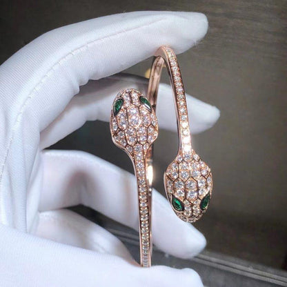 [Vellora Opalyn] SERPENTI BRACELET PINK GOLD MALACHITE DIAMOND DOUBLE SNAKE