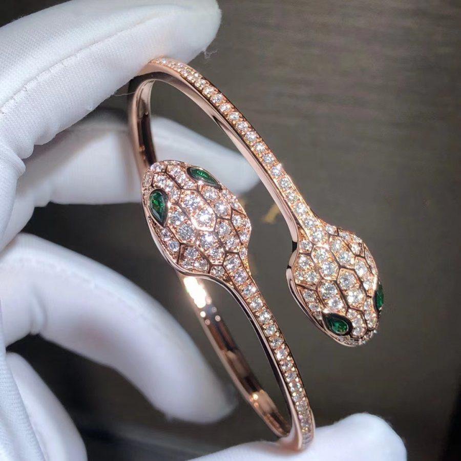 [Vellora Opalyn] SERPENTI BRACELET PINK GOLD MALACHITE DIAMOND DOUBLE SNAKE