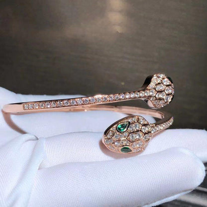 [Vellora Opalyn] SERPENTI BRACELET PINK GOLD MALACHITE DIAMOND DOUBLE SNAKE