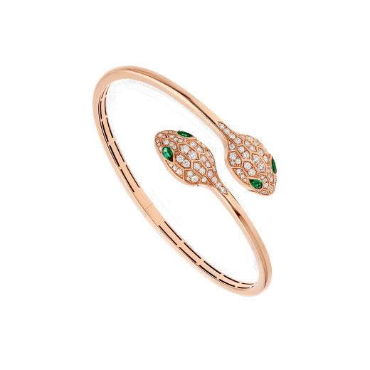 [Vellora Opalyn] SERPENTI BRACELET PINK GOLD MALACHITE DIAMOND DOUBLE SNAKE