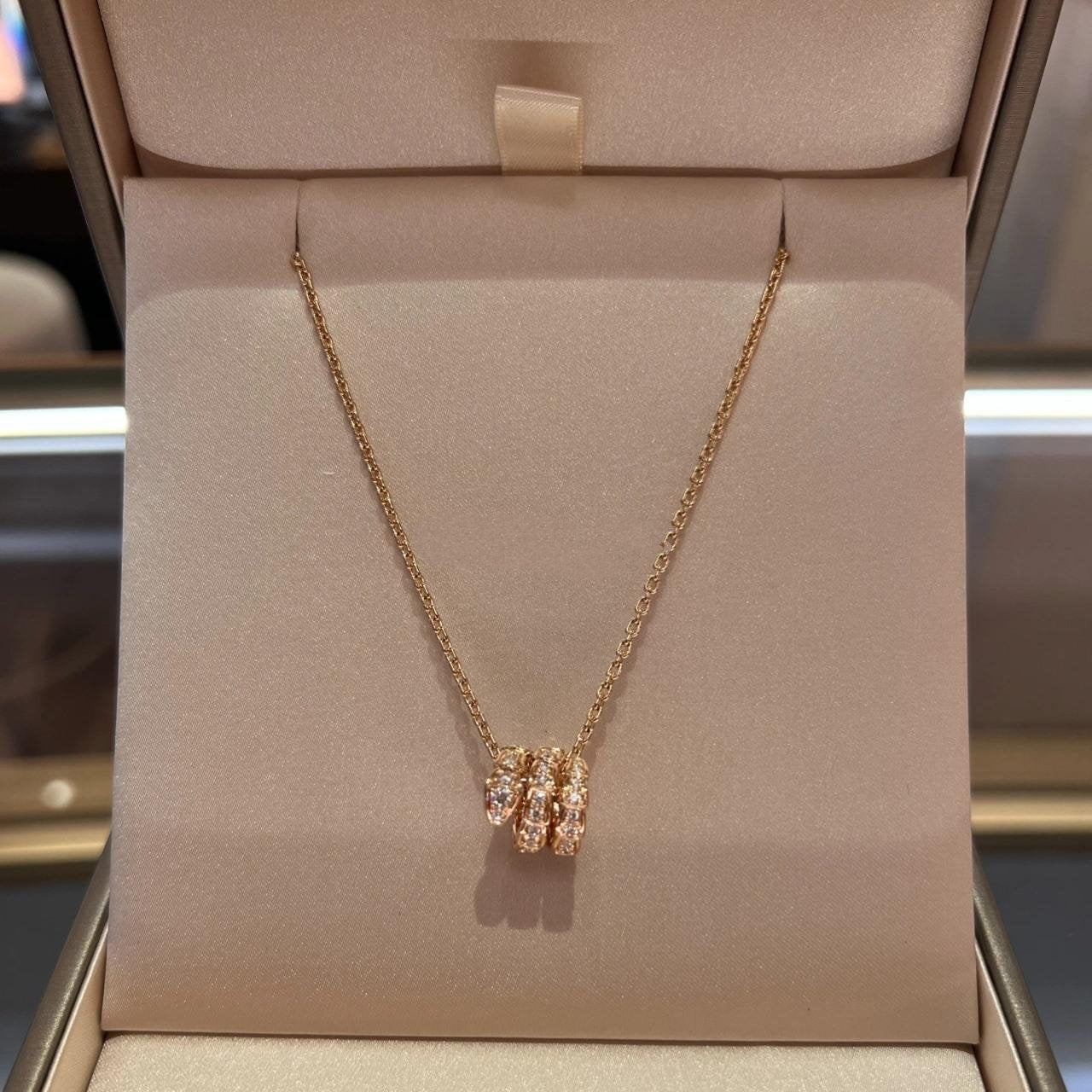 [Vellora Opalyn]SERPENTI PINK GOLD NECKLACE DOUBLE RING DIAMOND