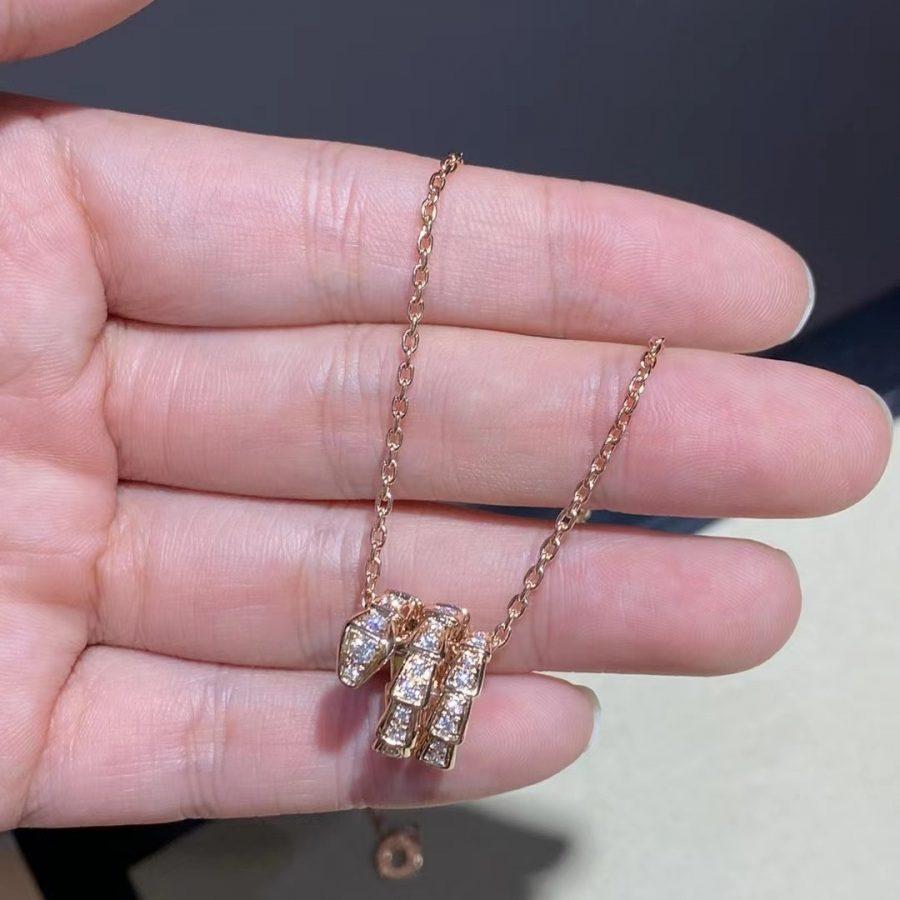 [Vellora Opalyn]SERPENTI PINK GOLD NECKLACE DOUBLE RING DIAMOND