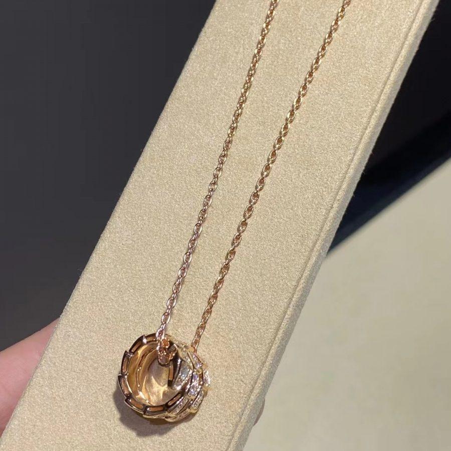 [Vellora Opalyn]SERPENTI PINK GOLD NECKLACE DOUBLE RING DIAMOND