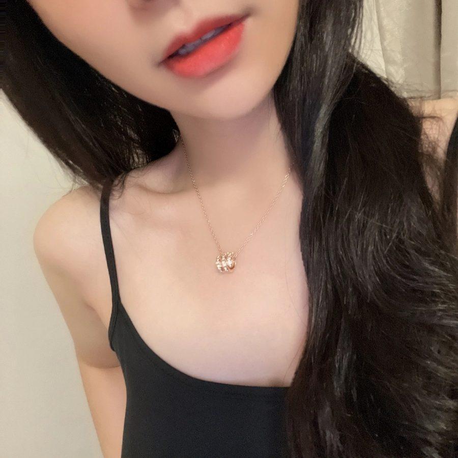 [Vellora Opalyn]SERPENTI PINK GOLD NECKLACE DOUBLE RING DIAMOND