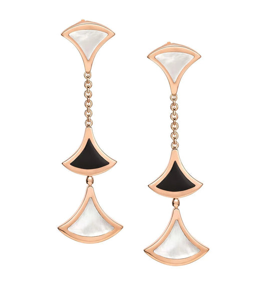 [Vellora Opalyn]DREAM EARRINGS 3 MOTIFS ONYX MOP PINK GOLD