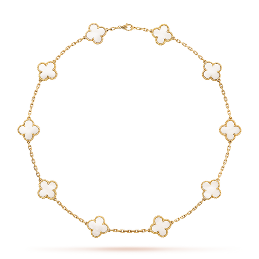 [Vellora Opalyn]CLOVER 10 MOTIFS WHITE MOTHER OF PEARL NECKLACE