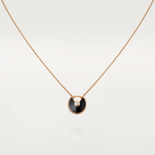 [Vellora Opalyn]AMULETTE ROSE GOLD ONYX NECKLACE