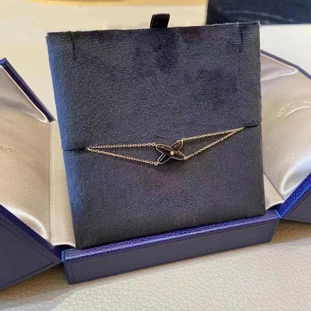[Vellora Opalyn]JEUX BRACELET ONYX PINK GOLD 1 DIAMOND