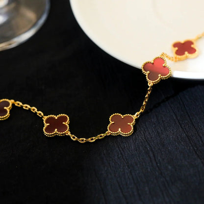 [Vellora Opalyn]CLOVER 5 MOTIFS RED AGATE  BRACELET