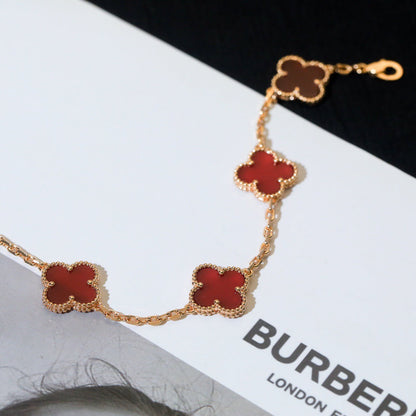 [Vellora Opalyn]CLOVER 5 MOTIFS RED AGATE  BRACELET