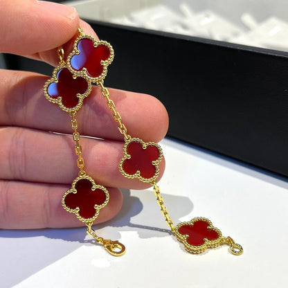 [Vellora Opalyn]CLOVER 5 MOTIFS RED AGATE  BRACELET