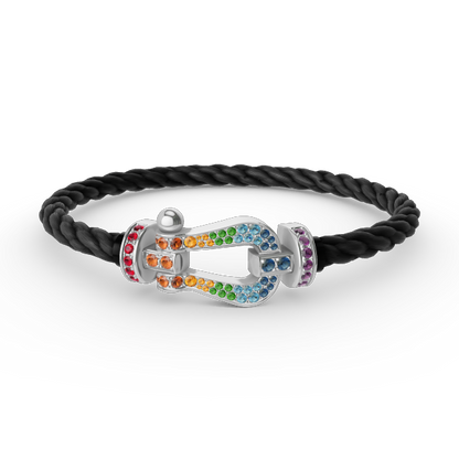 [Vellora Opalyn] FORC LARGE HORSESHOE  COLORED DIAMOND BRACELET SILVER