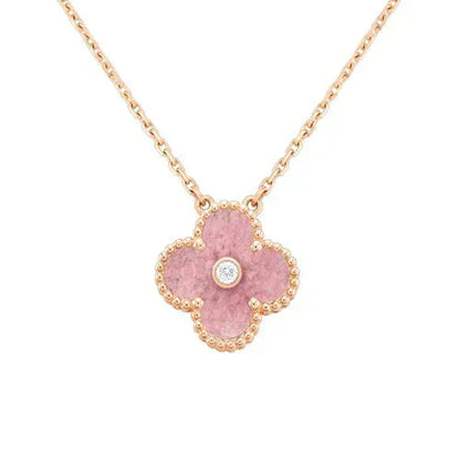 [Vellora Opalyn]CLOVER 15MM DIAMOND RHODONITE NECKLACE