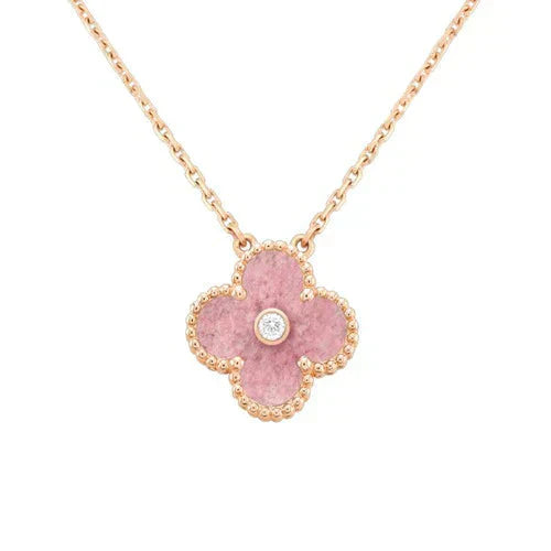 [Vellora Opalyn]CLOVER 15MM DIAMOND RHODONITE NECKLACE