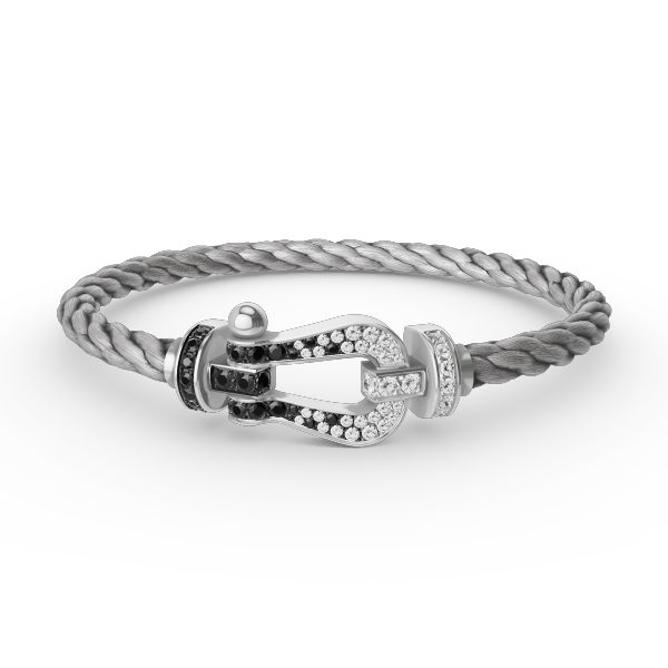 [Vellora Opalyn]FORCE LARGE HORSESHOE BLACK WHITE DIAMOND BRACELET SILVER