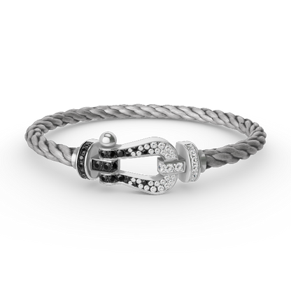 [Vellora Opalyn]FORCE LARGE HORSESHOE BLACK WHITE DIAMOND BRACELET SILVER