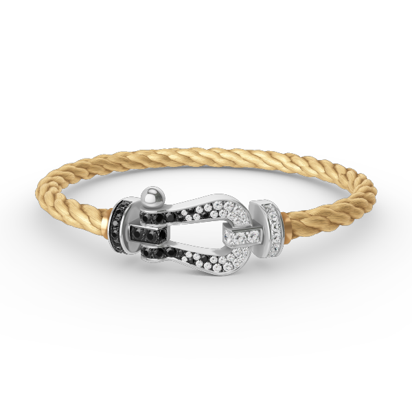 [Vellora Opalyn]FORCE LARGE HORSESHOE BLACK WHITE DIAMOND BRACELET SILVER