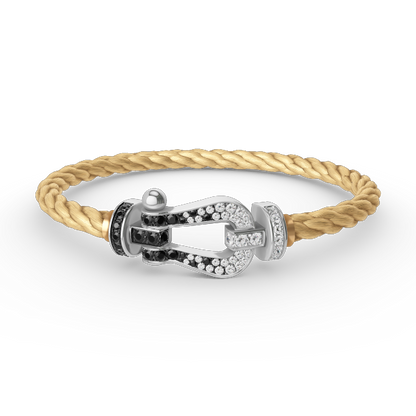 [Vellora Opalyn]FORCE LARGE HORSESHOE BLACK WHITE DIAMOND BRACELET SILVER