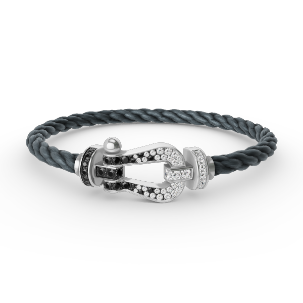 [Vellora Opalyn]FORCE LARGE HORSESHOE BLACK WHITE DIAMOND BRACELET SILVER