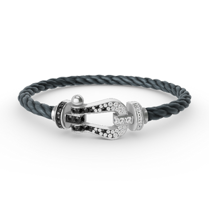 [Vellora Opalyn]FORCE LARGE HORSESHOE BLACK WHITE DIAMOND BRACELET SILVER