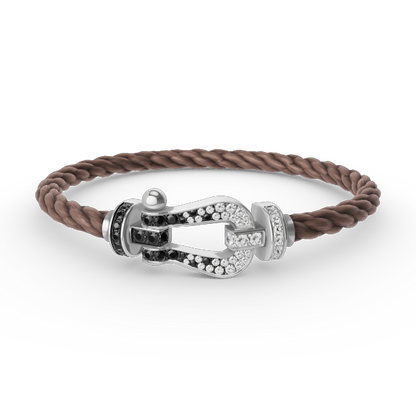 [Vellora Opalyn]FORCE LARGE HORSESHOE BLACK WHITE DIAMOND BRACELET SILVER
