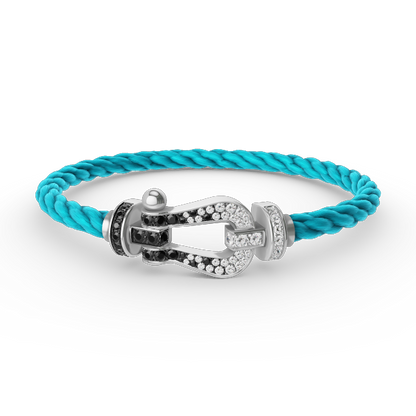 [Vellora Opalyn]FORCE LARGE HORSESHOE BLACK WHITE DIAMOND BRACELET SILVER